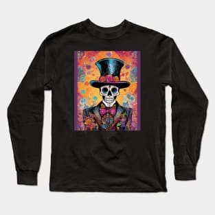 Colorful Calavera Elegance: Day of the Dead Skeleton Art Long Sleeve T-Shirt